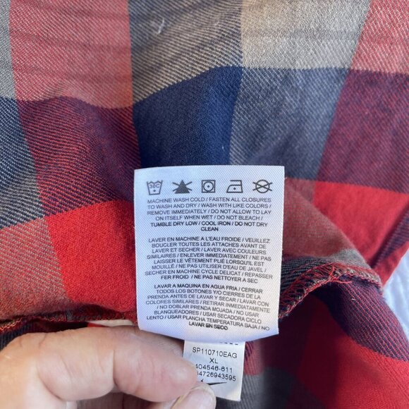 NIKE 6.0 SZ XL Plaid Button Up Flannel Shirt Long Sleeves Pockets Red Navy - Picture 7 of 10